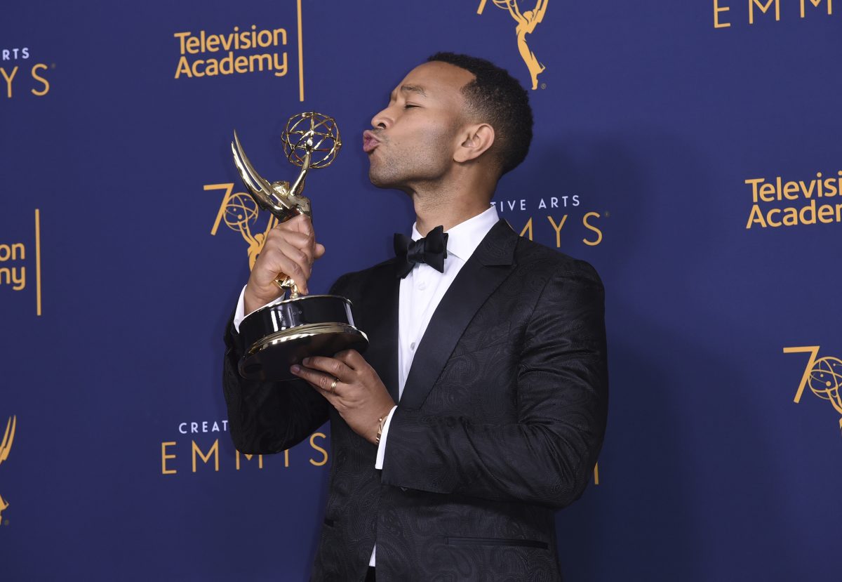 John Legend winner of the award for outstanding variety special for "Jesus Christ Superstar Live in Concert" poses in the press room during night two of the Creative Arts Emmy Awards at The Microsoft Theater on Sunday, Sept. 9, 2018, in Los Angeles. (Photo by Richard Shotwell/Invision/AP)