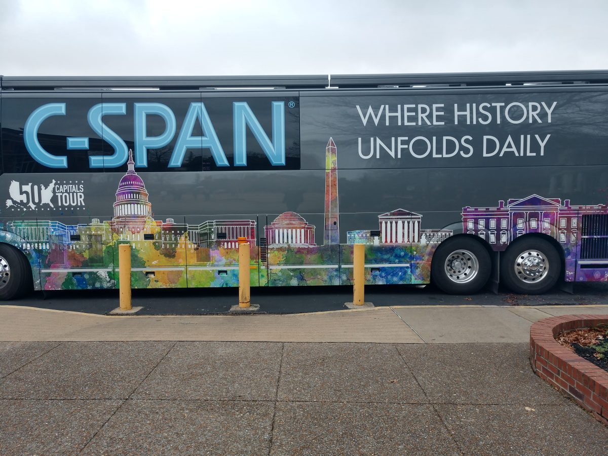 The C-SPAN bus parked and opened its doors in front of the MUC  on Monday, Jan. 14. JUNO VON PALKO | THE ALL STATE