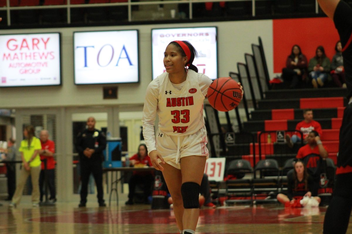 Brandi Ferby controls the ball in APSU's 56-54 win over Southeast Missouri on Thursday, Feb. 21. BRIANNA ELLIOT | THE ALL STATE