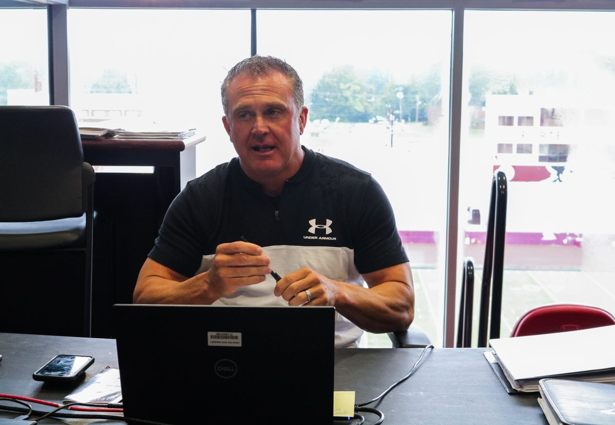 Interview photo with Coach Hudspeth