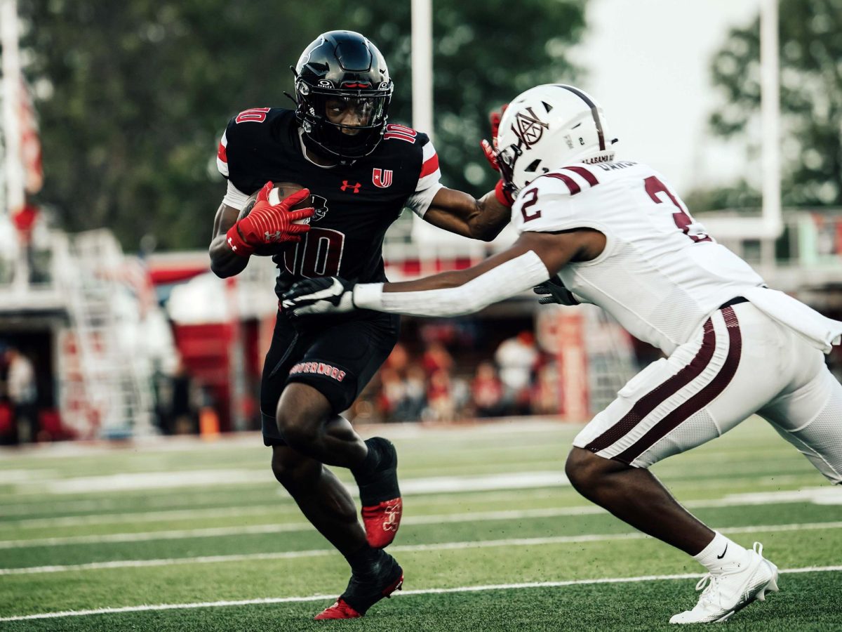 Austin Peay State University sophomore Jaden Barnes takes on a Alabama A&M defender in recent game action. Barnes and the Govs travel to West Georgia Saturday in an ASUN matchup.