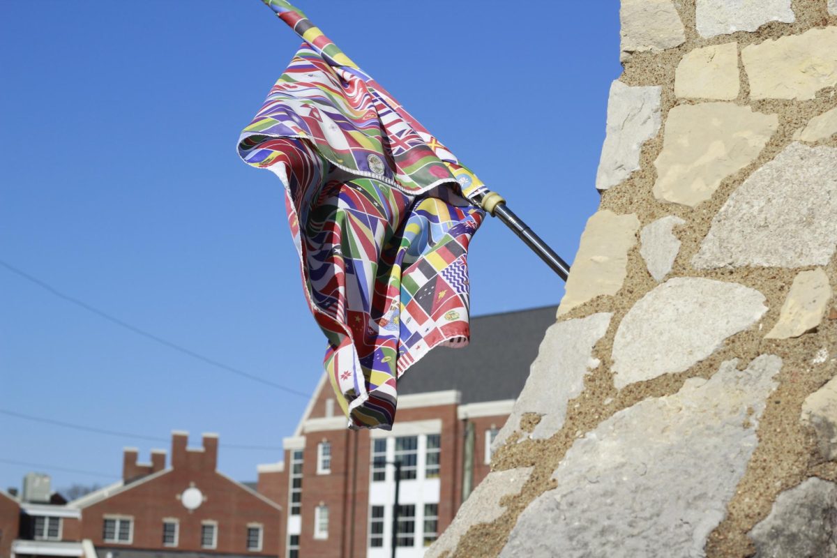 The 325 Drane St. building displays international flags, representing the diverse student community at Austin Peay State University.