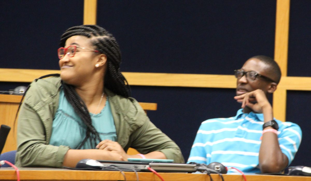 Senator Keoshia Hudson and SGA President Courtney Covington attend a weekly SGA meeting. Photo by Courtney McCormick | THE ALL STATE