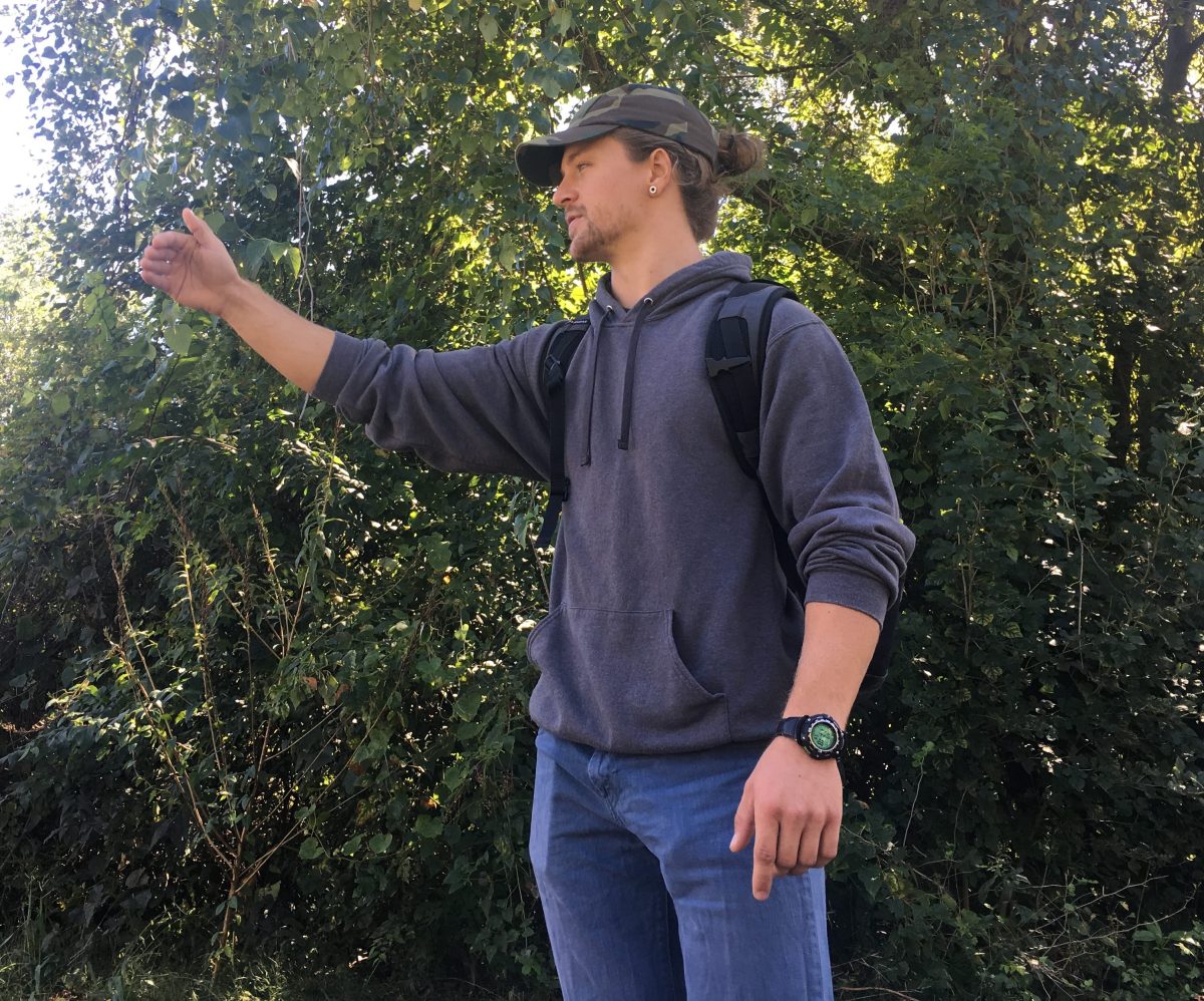 APSU student Wesley Crow was leaving class when he heard the one noise no one wants to hear; gunshots. Crow gestures as he describes what took place. Photo by Justin Randall | THE ALL STATE