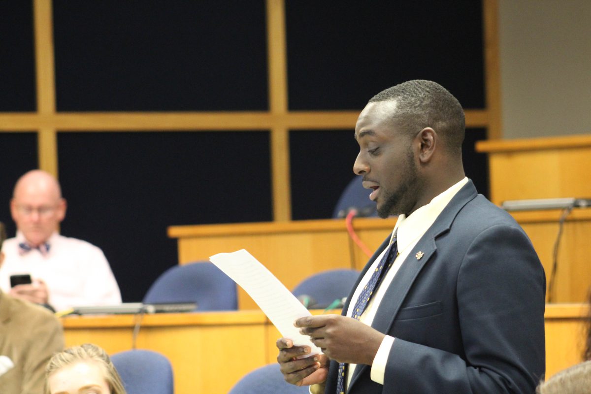 Lamarkus Day speaks during the SGA Weekly Meeting Photo by De'Asyia Reeder | THE ALL STATE