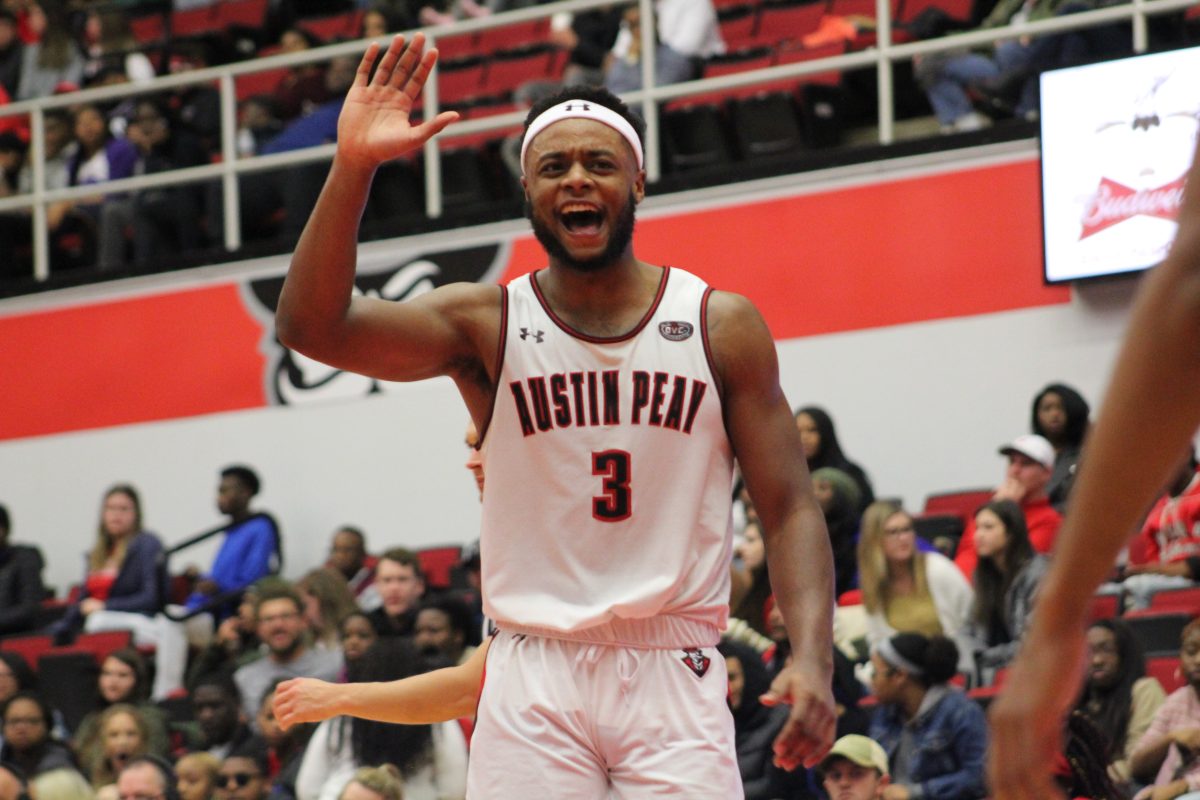 Chris Porter-Bunton celebrates in the Govs 89-74 win over Tennessee St. on Thursday, Jan. 24. BRIANNA ELLIOT | THE ALL STATE