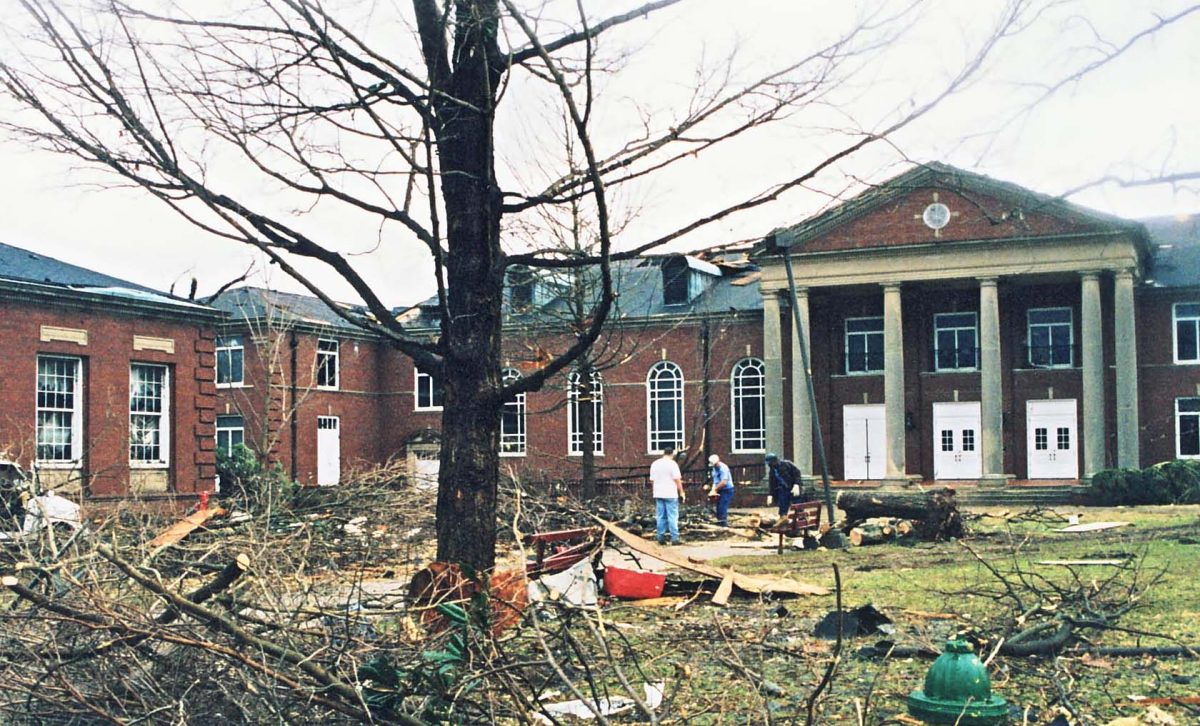 Archival photos taken soon after the severely damaging F3 tornado struck downtown Clarksville TN on January 22, 1999. Austin Peay State University sustained heavy damage to landscaping, trees, and many buildings across the campus.