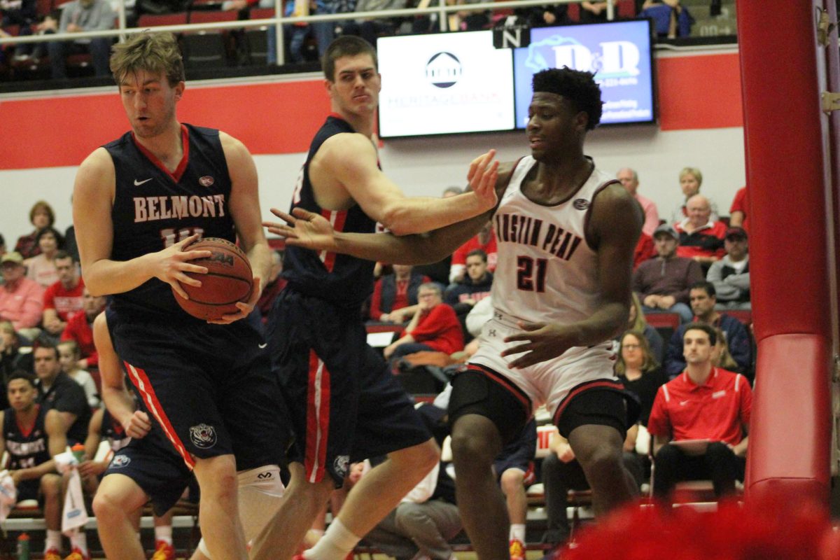 Terry Taylor works to find a way to defend Belmont in the Govs 96-92 loss on Saturday, Jan. 26 BRIANNA ELLIOT | THE ALL STATE