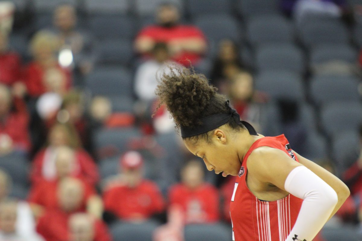 Brianah Ferby stares at the court in APSU's 68-57 quarterfinal loss to Tennessee Tech on Thursday, March 7. TREY CHRYSTAK | THE ALL STATE