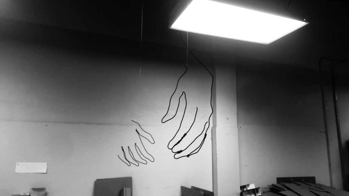 Sophomore Jordan Hurst created this hanging wire display of two hands. CONTRIBUTED PHOTO | JORDAN HURST