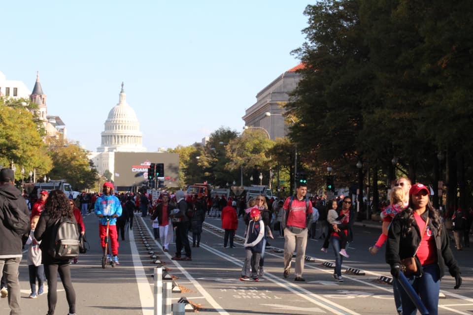 Washington Nationals fans celebrate their historic win of the baseball World Series on Nov. 2, 2019.