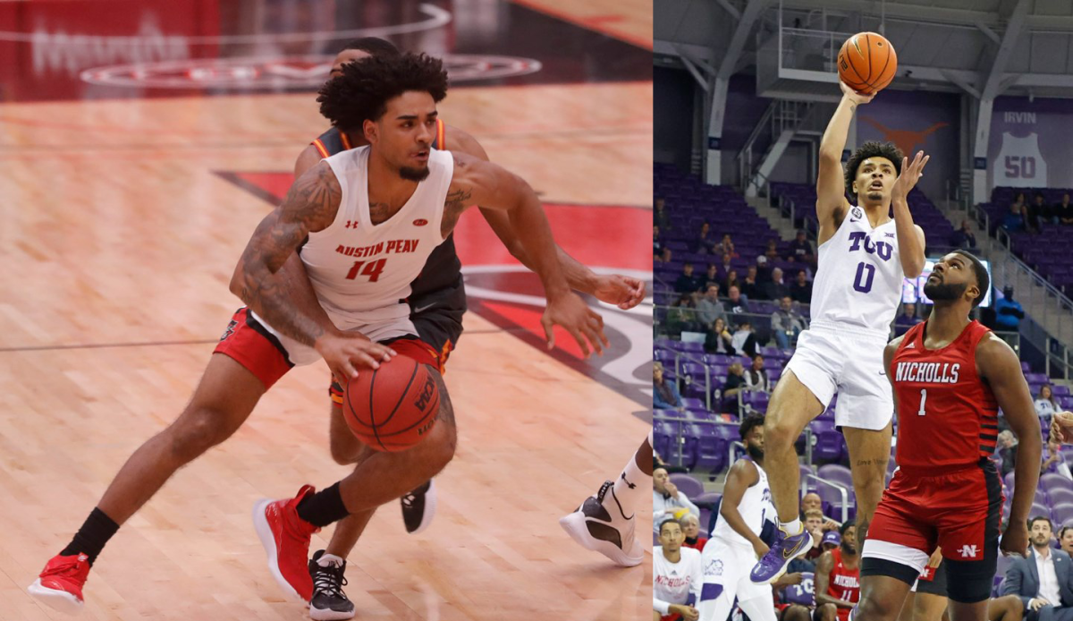 Brothers DJ (left) and Micah (right) Peavy will play against one another on Monday, Nov. 29. | PHOTOS COURTESY OF APSU AND TCU ATHLETICS