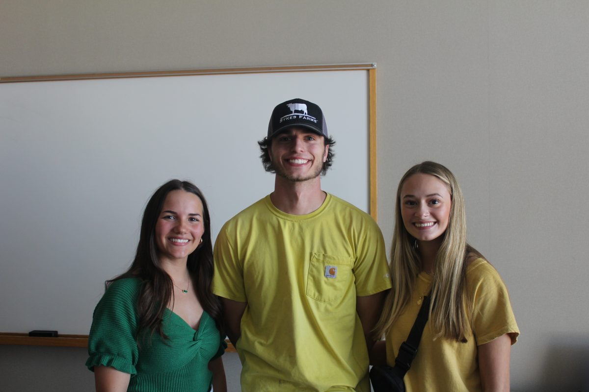 (Left to Right) SGA Vice President and President Elect Campbell Moore, Vice President Elect Logan Sykes, and Executive Secretary Elect Zee Schumacher pose after the SGA Ratification on April 10 in the Morgan university Center.