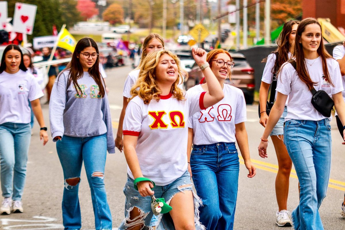 Austin Peay’s Chi Omega Greek organization walked in the 79th Annual Homecoming Parade Saturday morning.