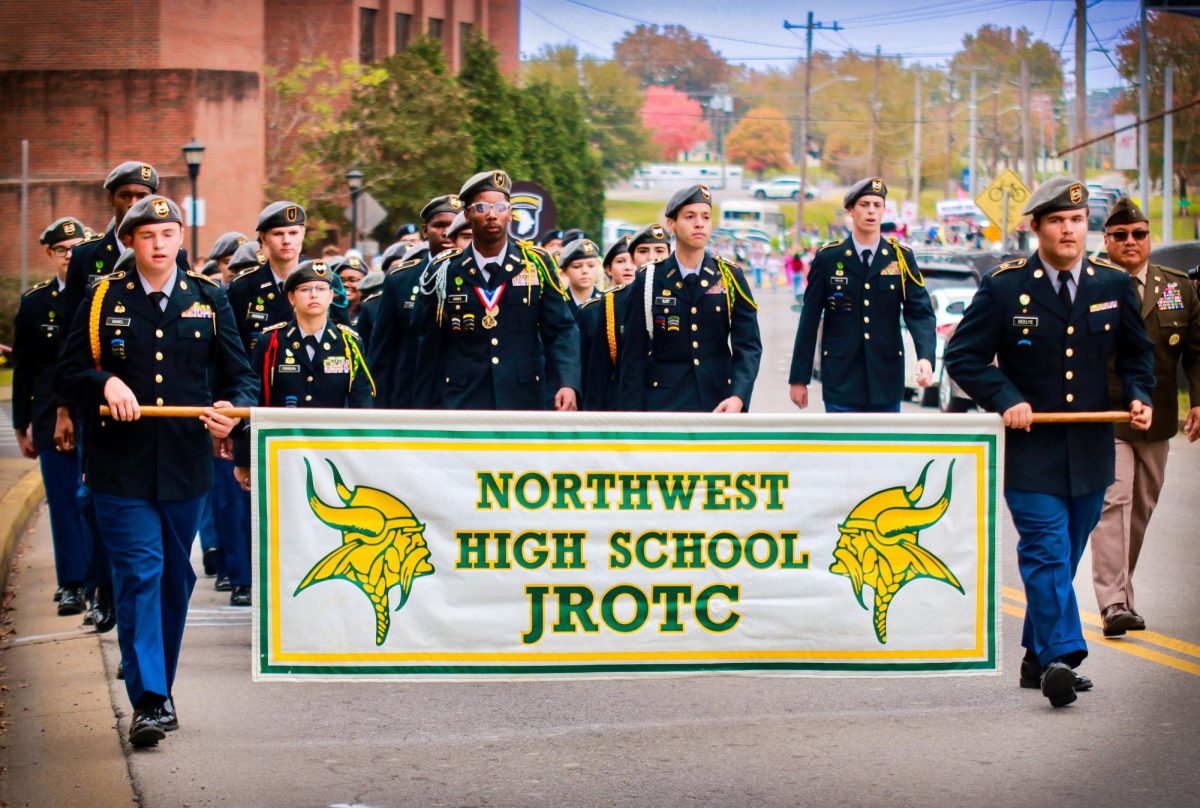 Northwest High School JROTC from Clarksville, Tenn., joined in the 79th Annual Homecoming Parade yesterday morning.