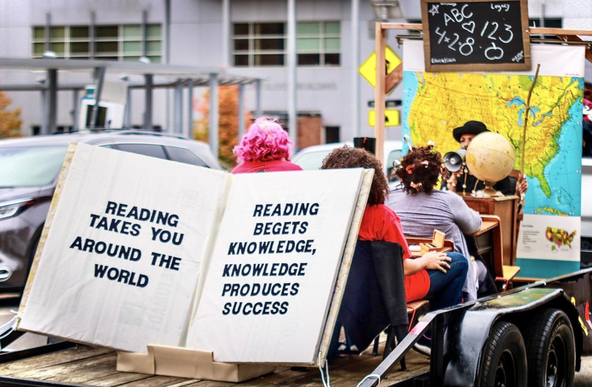 The "1900s Classroom" float appeared in Austin Peay's 79th annual homecoming parade yesterday morning.