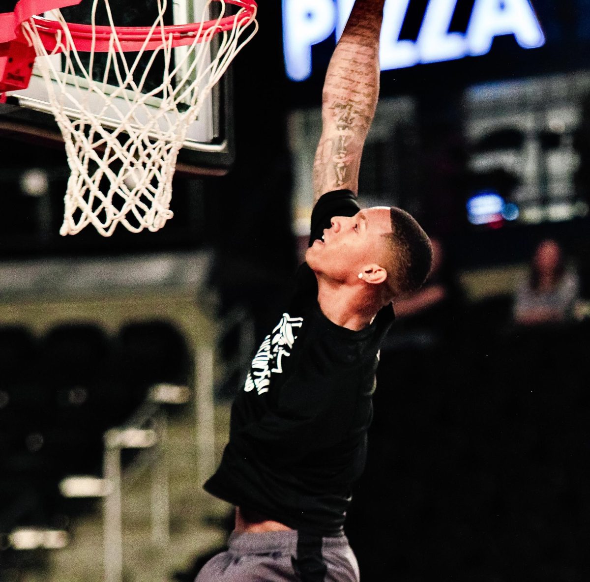 Austin Peay junior Hansel Enmanuel shows out during the dunk contest at Govs Madness Thursday night.