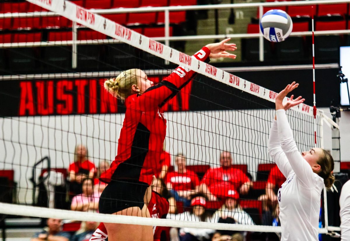 Austin Peay State University junior, Payton Deidesheimer and the Governors defends against Lipscomb University's Sophia Hudepohl and the Bison. 