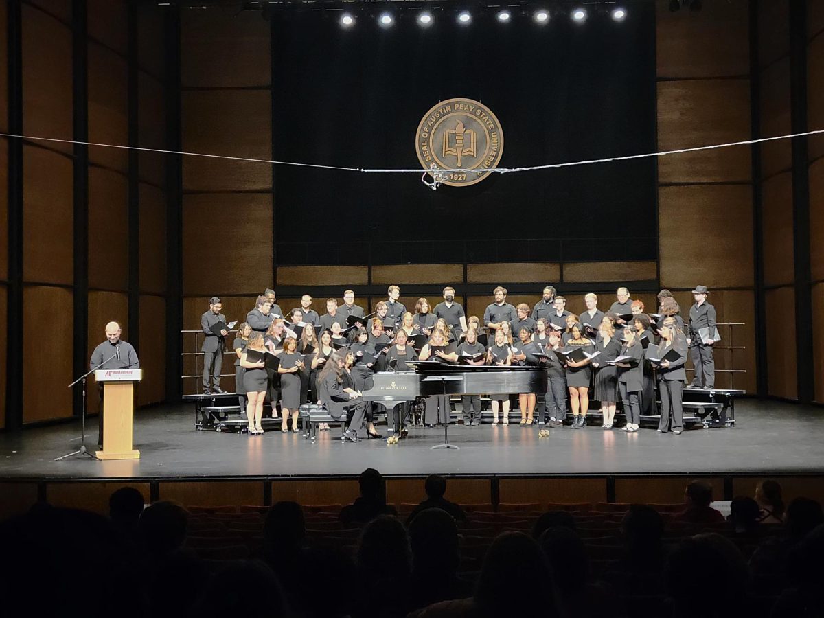 The Austin Peay State University’s Choir with Conductor Korre Foster and Piano Accompanists Jan Corrothers and Jeffery Thomas. 
