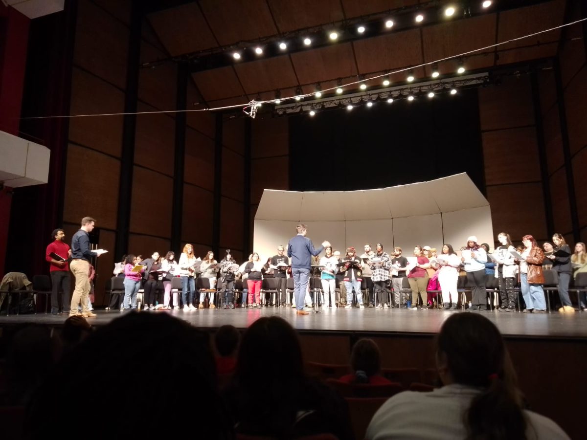 Chanticleer representatives Andrew Van Allsburg, Vineel Garisa Mahal and Matthew Mazzola led a workshop for Austin Peay State University choir students as high school students watched in attendance on Monday, Jan. 27.