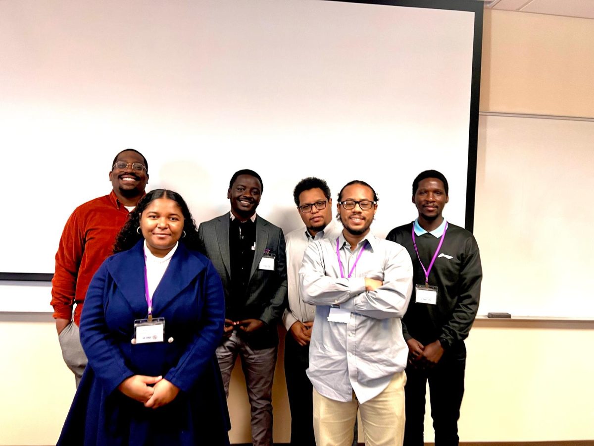 Graduate students presented their research at the Math Association of America South-Eastern Conference on March 1. Left to right: Sikem Nkwawir, Alysia Norales, Dennis Kirui, Christopher Tillett, Cameron Tillett and Michael Kipngeno.