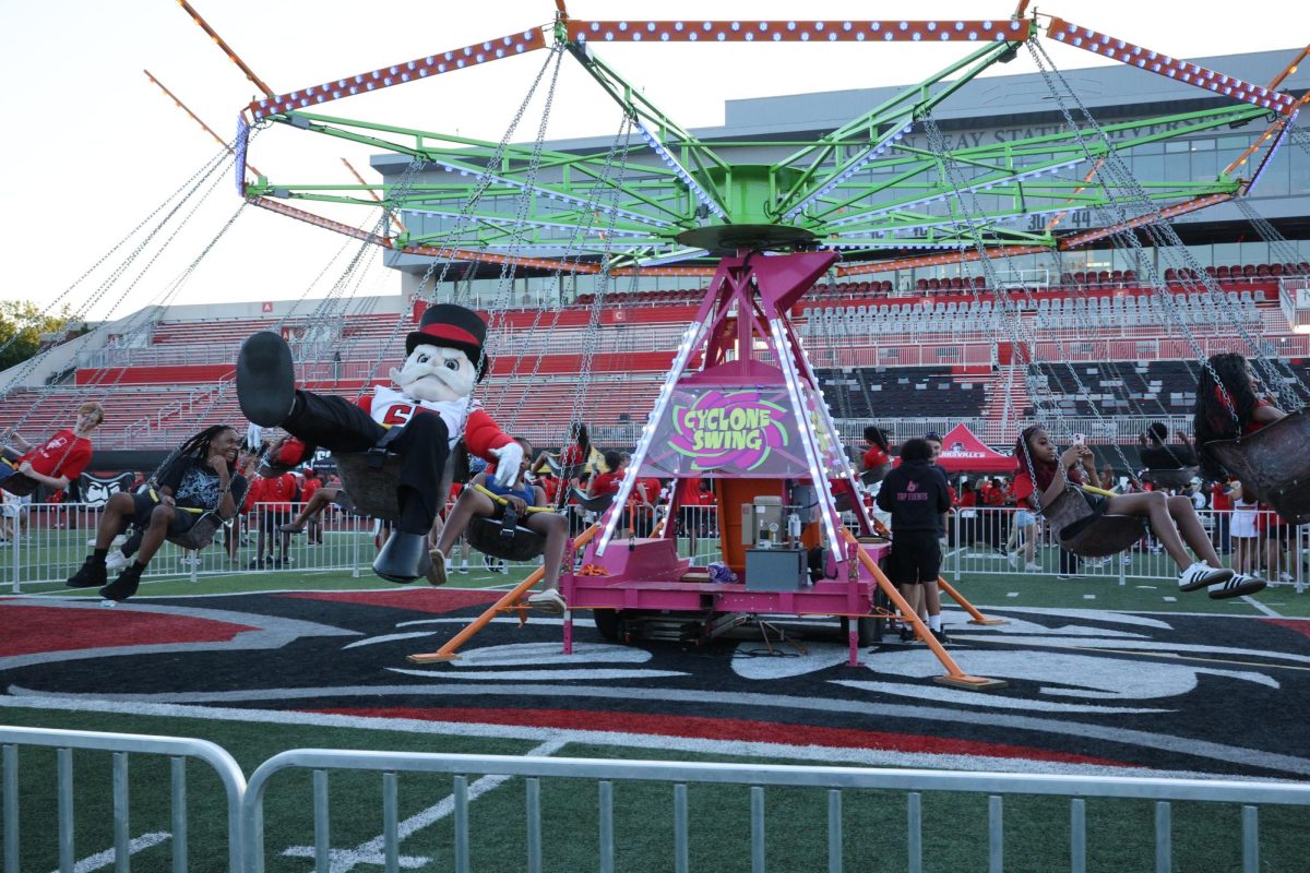 The Gov flies on the Wave Swinger at Govs Fest in Fortera Stadium on Aug. 22, 2025. 