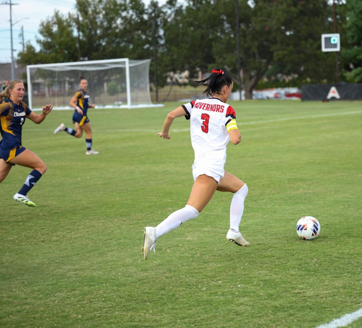Senior Forward Ellie Dreas is playing aggressively as the Lady Govs would take a tough loss to the Lady Mocs 0-1  on August 28, 2025, at Morgan Bros Field.  