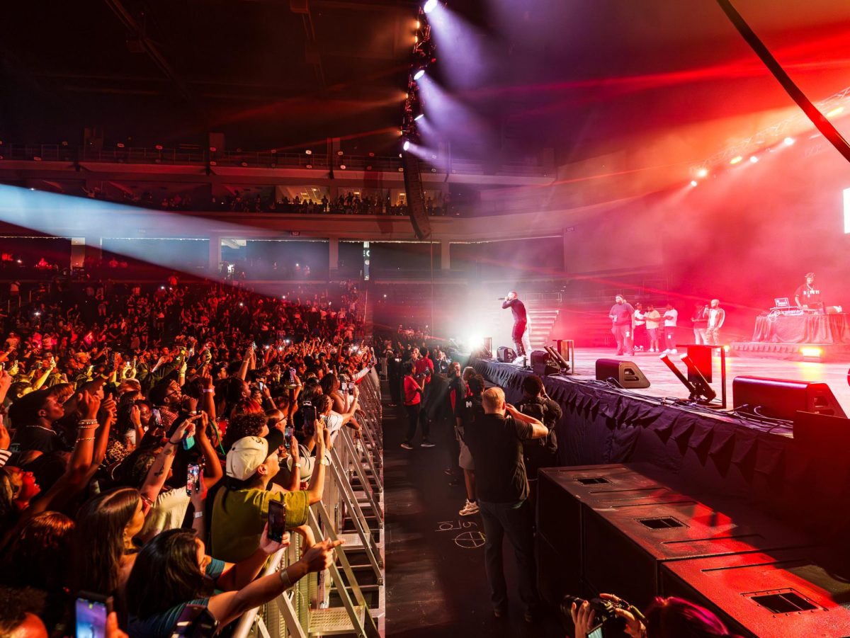 Boosie performs in front of a packed crowd of Austin Peay students during the Peayple's Concert held at F&M Bank arena Sept. 26, 2025.