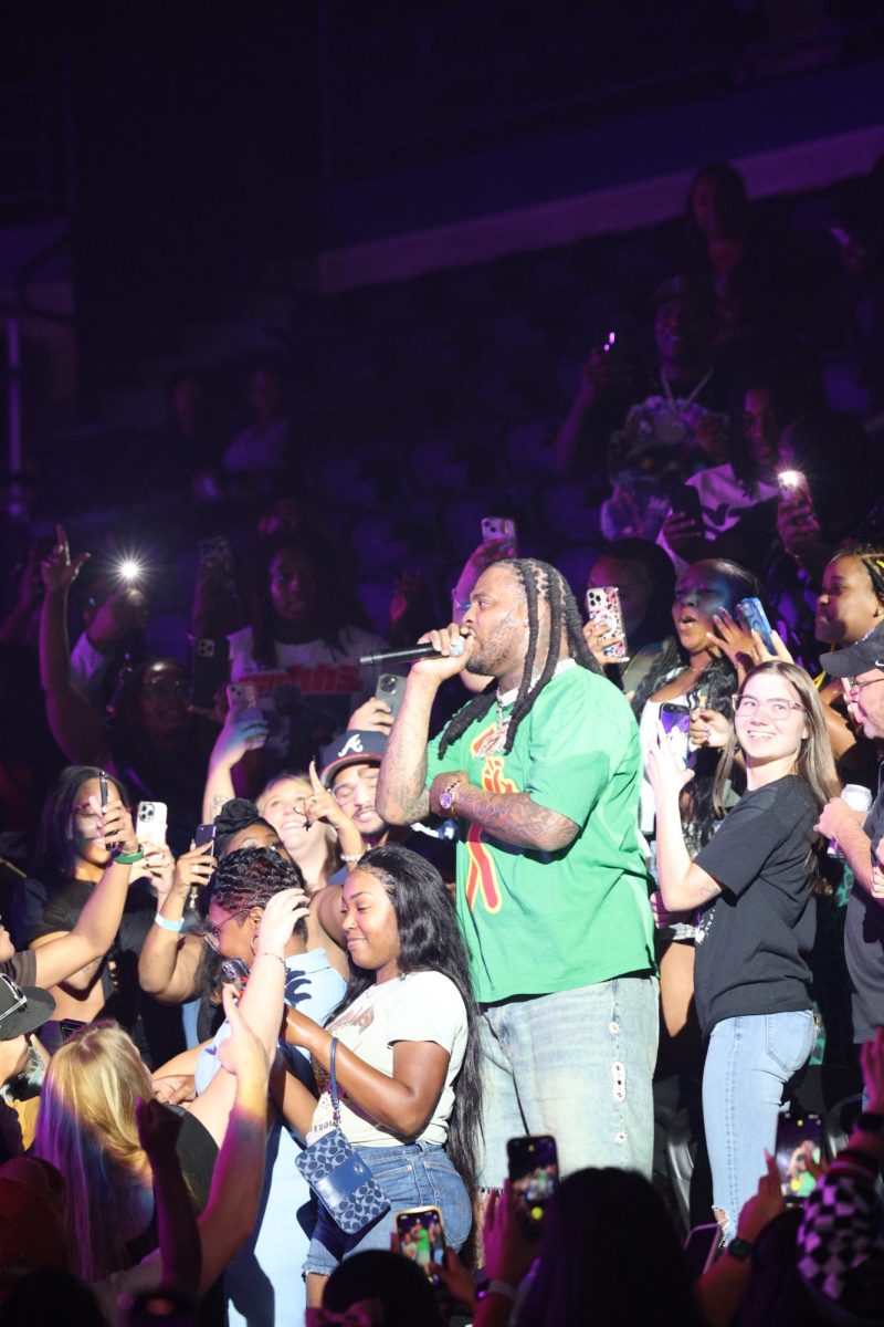 Waka Flocka Flame performing in the crowd during the peayple's concert at F&M Bank Arena on Sept. 26, 2025. 