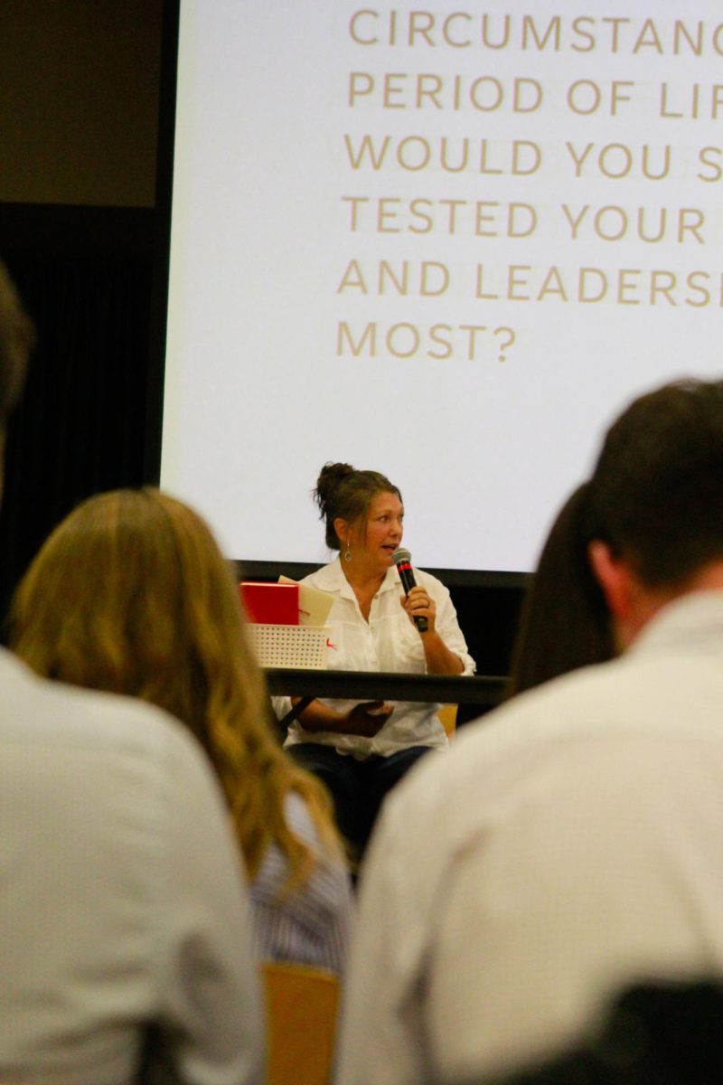 YaiPak Outreach CEO Sherry Nicholson answers questions from students and fellow panelists during the PoliTalk event at the Morgan University Ballroom at Austin Peay State University in Clarksville, Tenn., on Sept. 9, 2025.