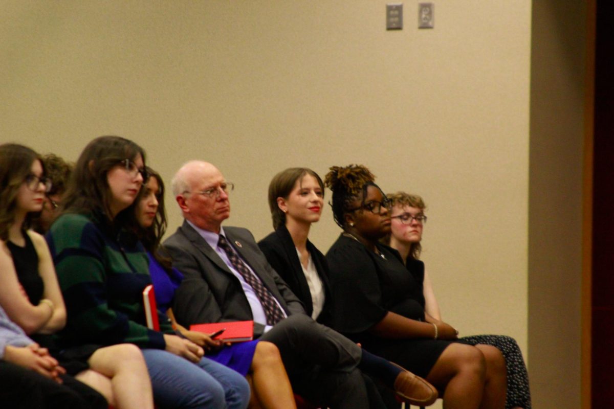 “Students in the President’s Emerging Leaders sophomore class listen intently during the PoliTalk event at the Morgan University Ballroom at Austin Peay State University in Clarksville, Tenn., on Sept. 9, 2025. The students engaged with local leaders about strategies for leadership in crisis.