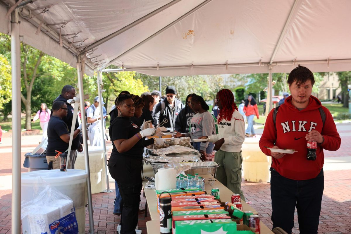 Austin Peay State University students are enjoying the Homecoming Bash in the MUC Plaza on Oct. 24, 2025.