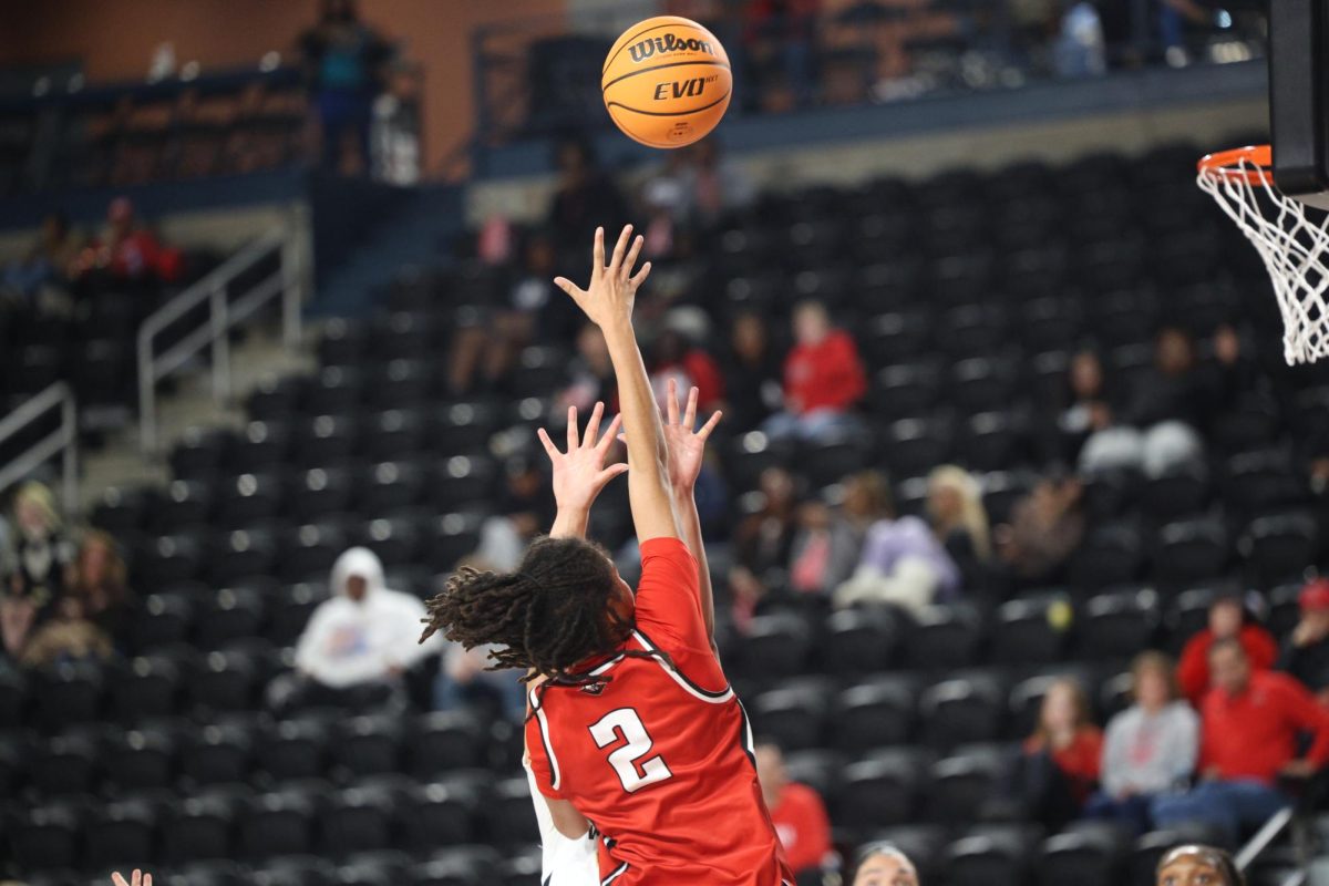 Junior guard Kyra Perkins attempting a tough layup as the Lady Govs would take a tough loss to the Vanderbilt Commodores on Nov. 12, 2025, at F&M Bank Arena. 