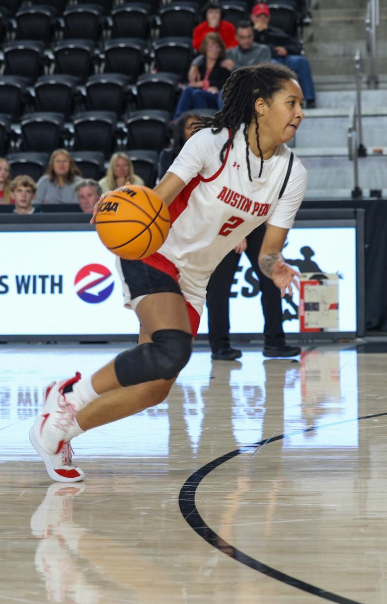 Austin Peay State University Junior Guard Kyra Perkins drives to the basket as the Lady Govs defeat Indiana State 77-73 at F&M Bank Arena on November 16, 2025. 