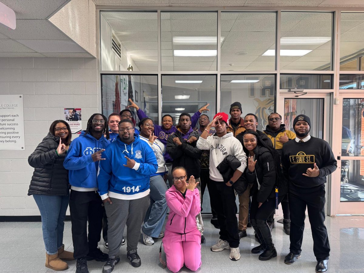 Members of Austin Peay State University’s National Pan-Hellenic Council pose together before participating in the Martin Luther King Jr. march on Monday, Jan. 16, in Clarksville.