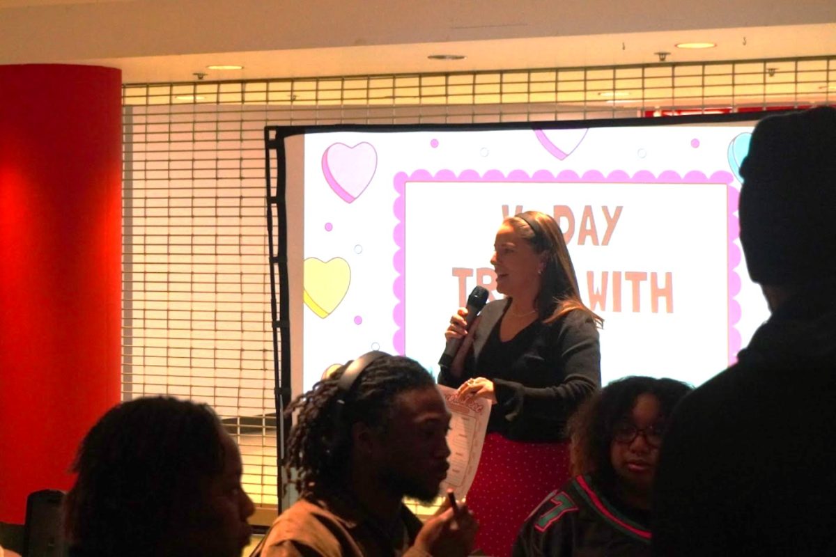 Ashley Kautz asks questions during the Govs Programming Council Trivia Night in the MUC food court on Feb. 11, 2026.