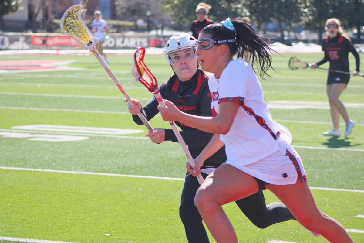Julia Stanley races past a Gardner-Webb defender during Austin Peay's 15-14 win against Gardner-Webb on Saturday, Feb. 7, 2026.