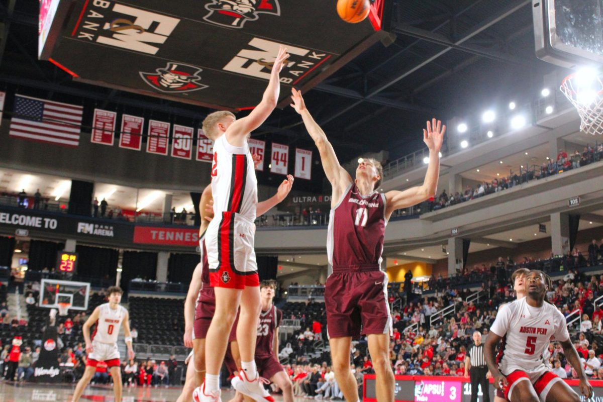 Collin Parker shoots a mid-range jumper during Austin Peay’s 90–70 win over Bellarmine on Feb. 14, 2026.