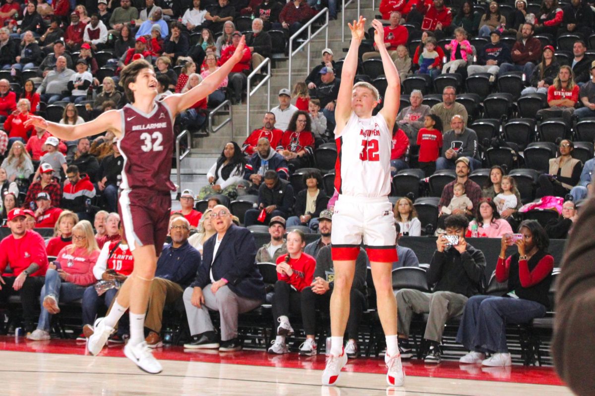 Collin Parker shoots a three-pointer during Austin Peay’s 90–70 win over Bellarmine on Feb. 14, 2026.