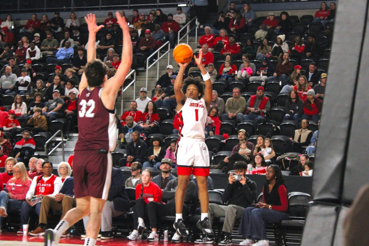 Zyree Collins shoots a three-pointer during Austin Peay’s 90–70 win over Bellarmine on Feb. 14, 2026.