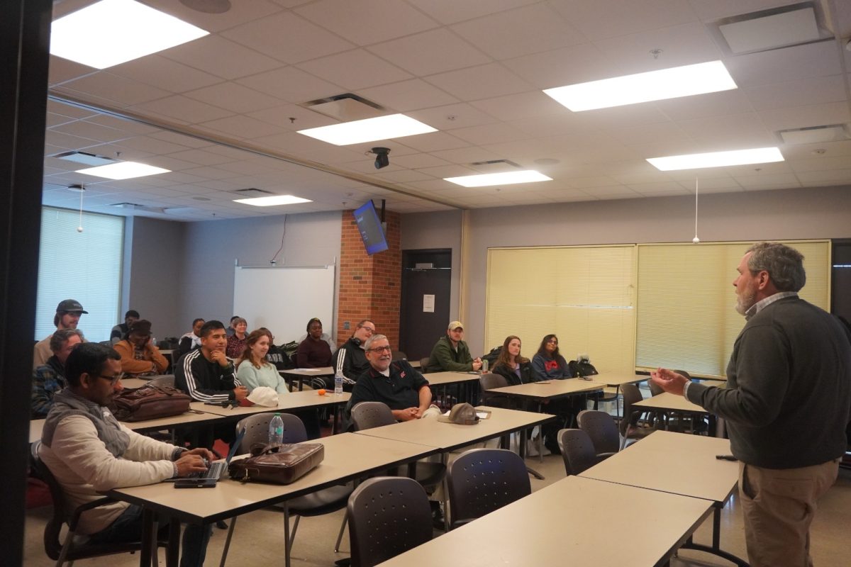 Guest speaker John M. Bowman speaks to APSU students, faculty and staff in Technology Building Room 128 on Feb. 11, 2026.