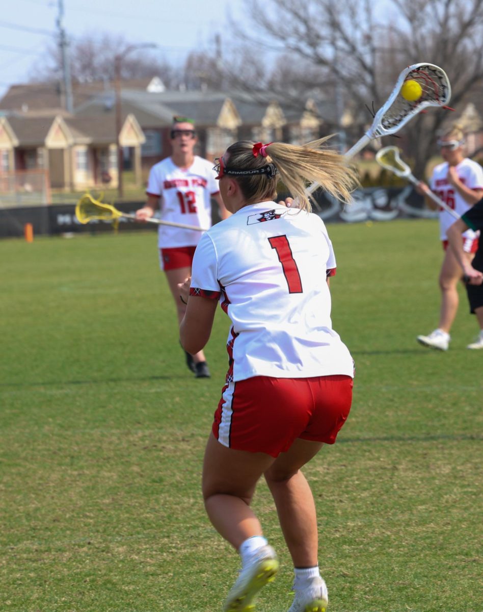 Austin Peay State University women’s lacrosse senior attacker Mak Patten looks for an opening as the Governors fell to Eastern Michigan, 13-10, on March 1, 2026, at Morgan Bros Field.
