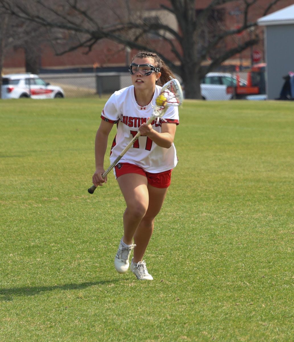 Austin Peay State University women’s lacrosse freshman attacker Nora Thurman looks for an opening as the Governors fell to Eastern Michigan, 13-10, on March 1, 2026, at Morgan Bros Field. 