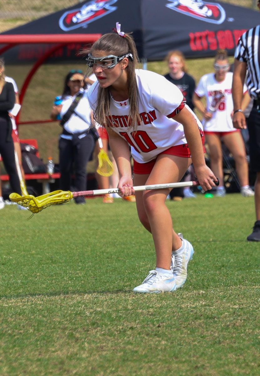 Austin Peay State University women’s lacrosse sophomore attacker Sophia Schwab attempts a penalty shot as the Governors fell to Eastern Michigan, 13-10, on March 1, 2026, at Morgan Bros Field.