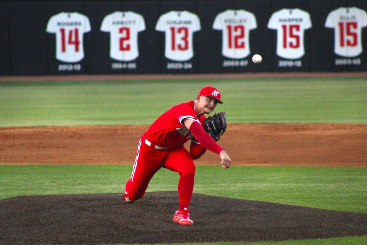 Austin Peay State University junior Cody Airington pitches during an 11-8 loss to Lipscomb University on Friday, March 20, at Raymond C. Hand Park.