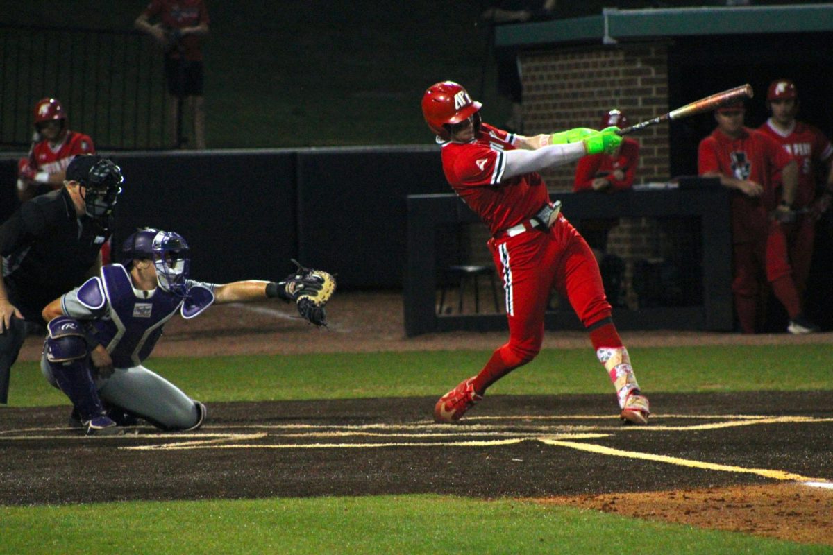 Austin Peay State University redshirt sophomore Cole Johnson hits a grand slam during an 11-8 loss to Lipscomb University on Friday, March 20, at Raymond C. Hand Park. 