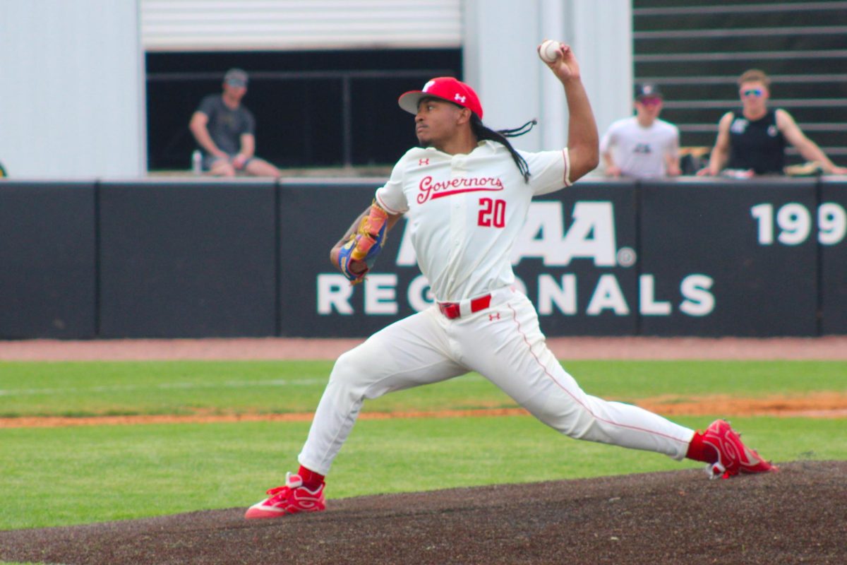 Austin Peay State University junior DJ Merriweather pitches during a 12-8 victory over Lipscomb University on Saturday, March 21, at Raymond C. Hand Park.