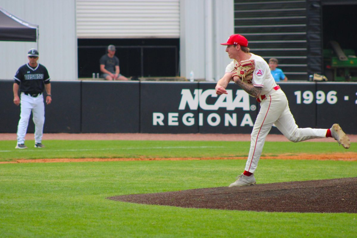 Austin Peay State University junior Bryce McCain pitches during a 12-8 victory over Lipscomb University on Saturday, March 21, at Raymond C. Hand Park.