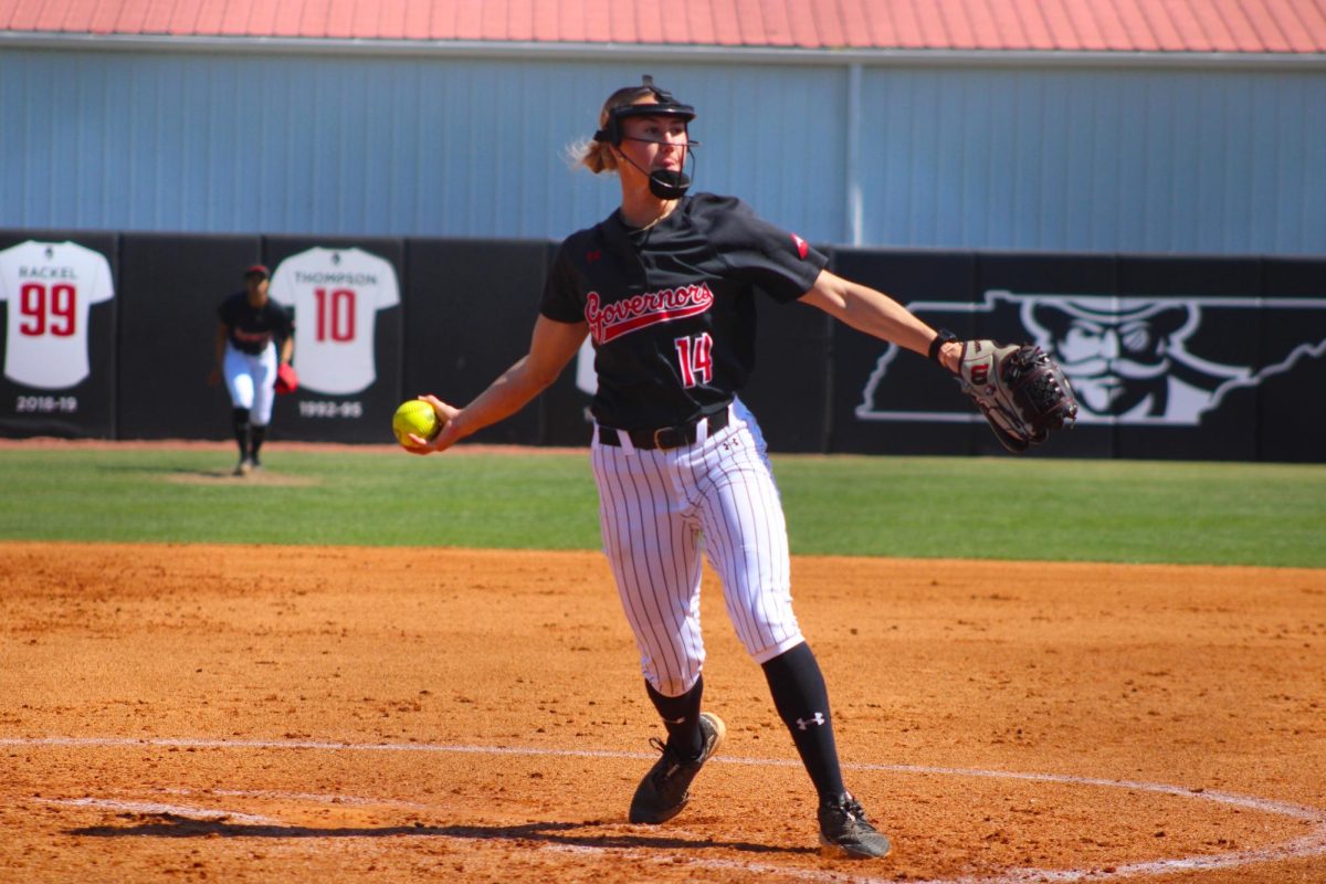 Austin Peay State University senior Alanah Jones pitches during a 5-4 loss to the University of North Alabama on Sunday, March 22, at Cathi Maynard Park.