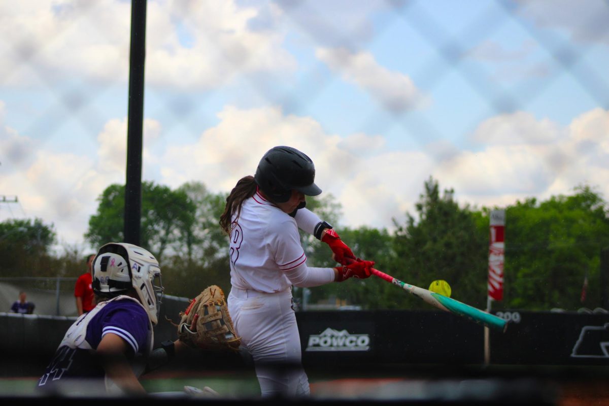 Austin Peay State University junior second baseman Kiley Hinton hits the ball in a 6-0 win over Lipscomb University in the first game of a doubleheader, Saturday, April 11, 2026.